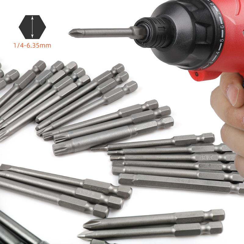 36/50pc 75mm Extra Long Magnetic Screwdriver Bit Set Security Head 1/4 Screwdriver Bits Kit Torx Star Hex Spline Bit Set