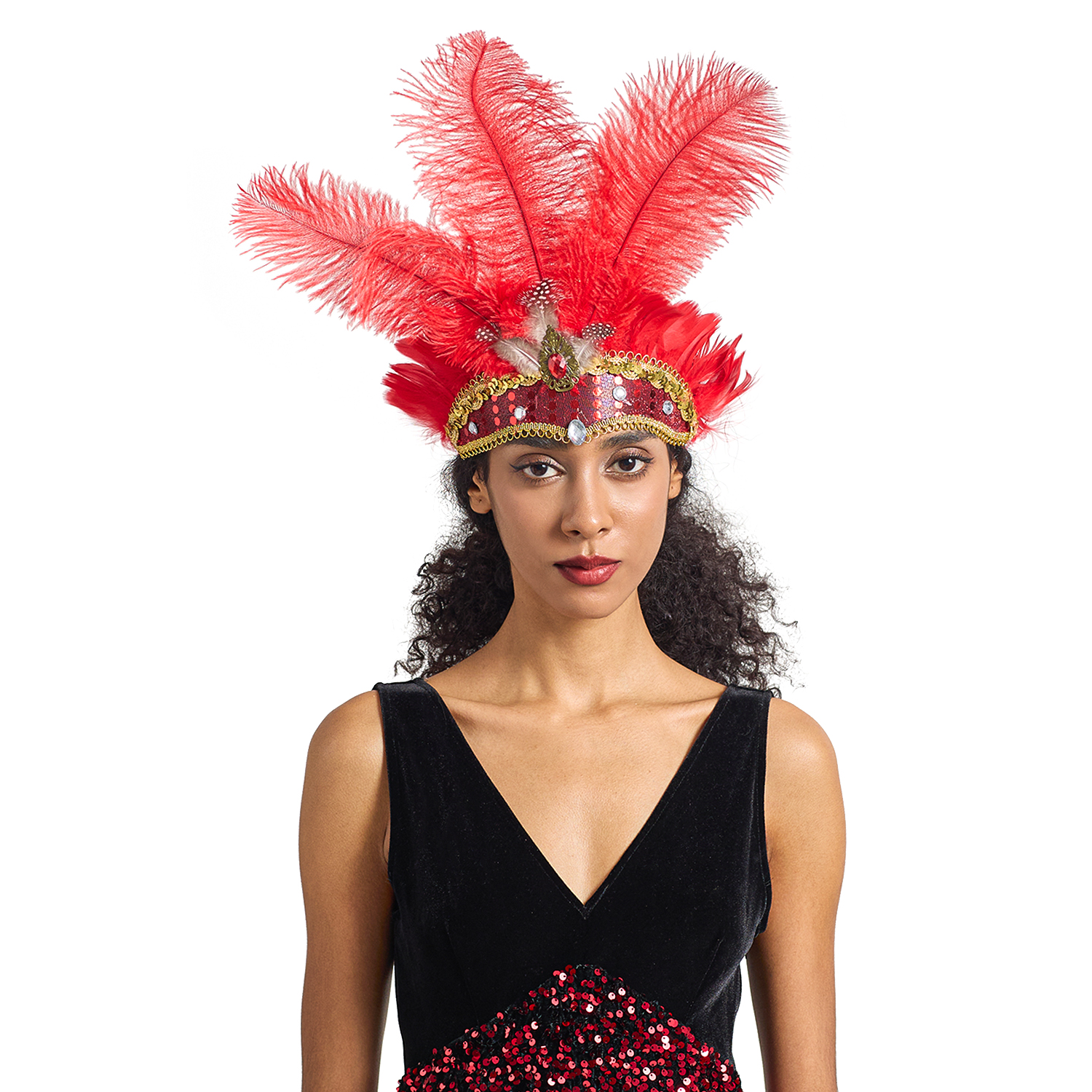 Diadema navideña para Showgirl, tocado de plumas para carnaval, diademas hawaianas para Halloween, tocado de plumas, accesorios para el cabello: Rosa