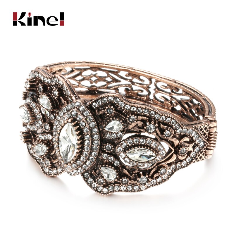 Kinel Jahrgang Indische Breiten Weißen Kristall Blume Manschette Armreif Für Frauen Antike Gold Frühling Armbinde Türkische Hochzeit Schmuck