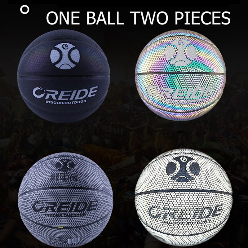 Pelota de baloncesto luminosa, pelota de baloncesto holográfica reflectante, de PU, resistente al desgaste, brillante, juego deportivo nocturno