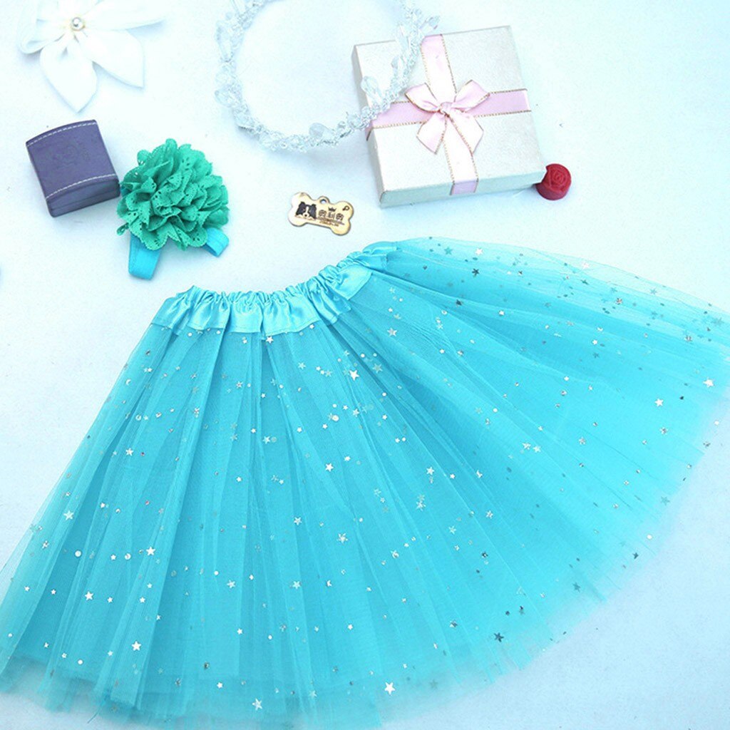 Kids Meisje Tule Rokken Petticoat Paillette Star Pettiskirt Haarband Tutu Rok Dancewear Dance Ballet Rokken Voor Baby Meisjes: Blauw