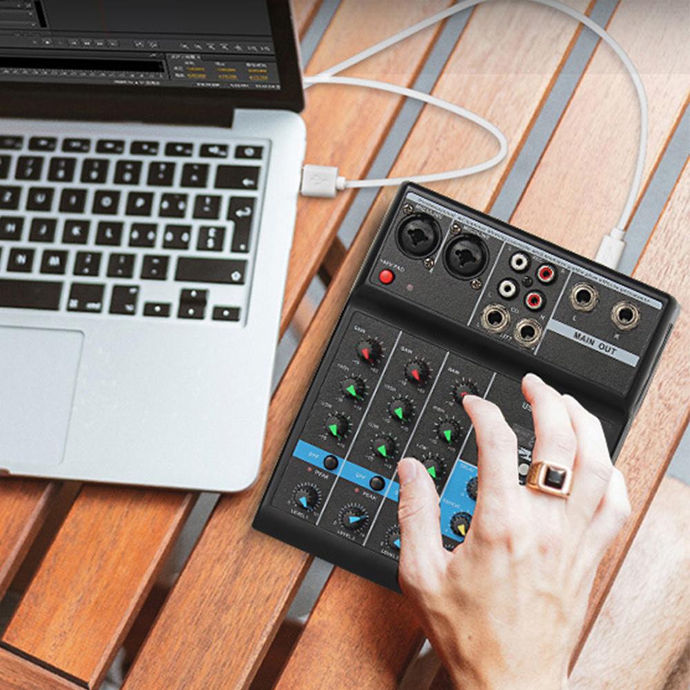 Professionele Audio Mixer 4 Kanalen Bluetooth Sound Mixing Console Voor Thuis Karaoke Ktv Met Geluidskaart Usb Effecten