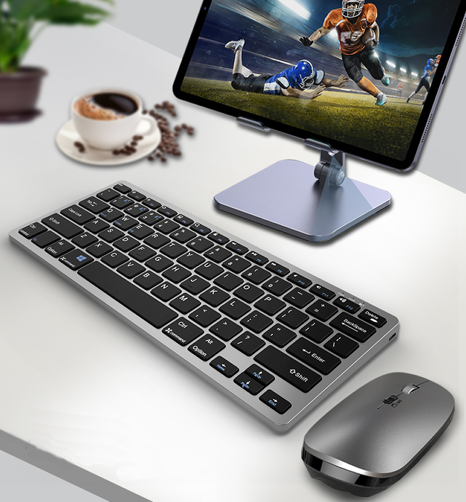 JOMAA 2.4G +Bluetooth Keyboard and Mouse Combo Multimedia Wireless Keyboard and Ergonomic Mouse Set for iPad Desktop PC Laptop