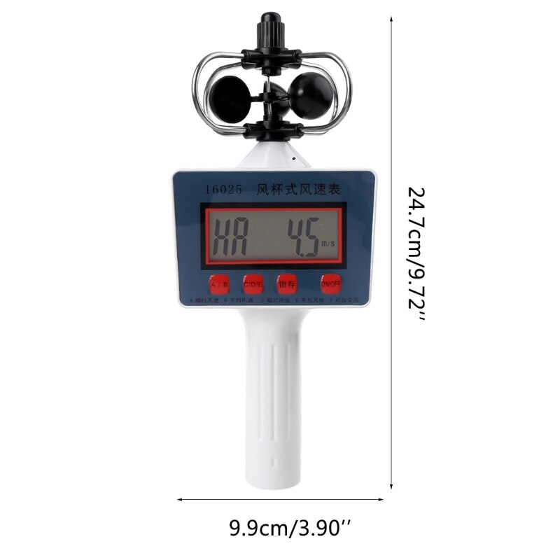 Cup Style Anemometer Wind Speed Gauge, High Sensitivity Digital Average Wind Speed for Measuring Wind Wind C7AD