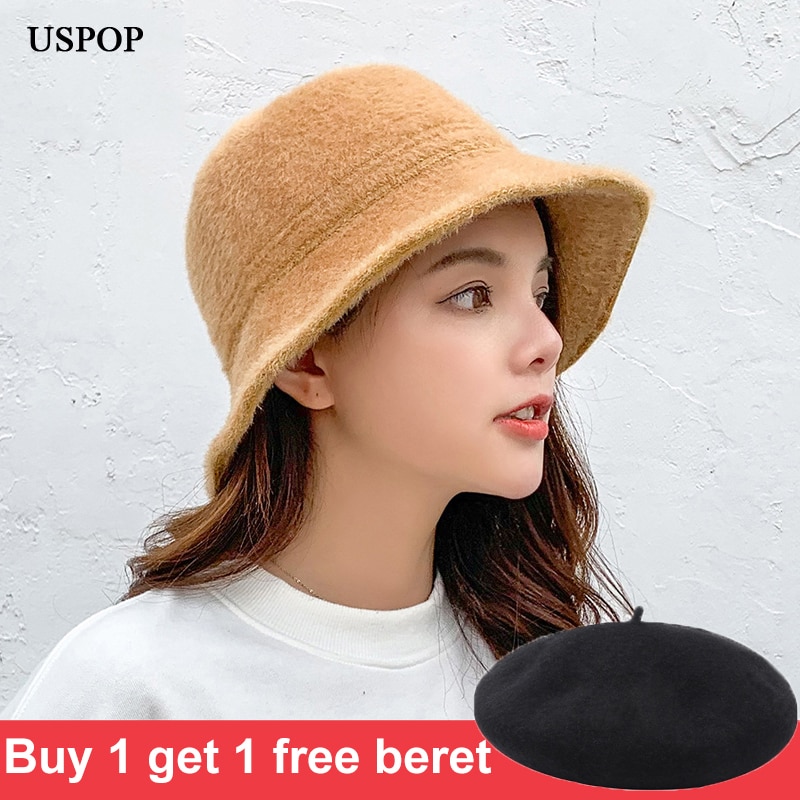 Uspop bucket hats naiset yksiväriset lämpimät hatut naisten talvi bucket hat
