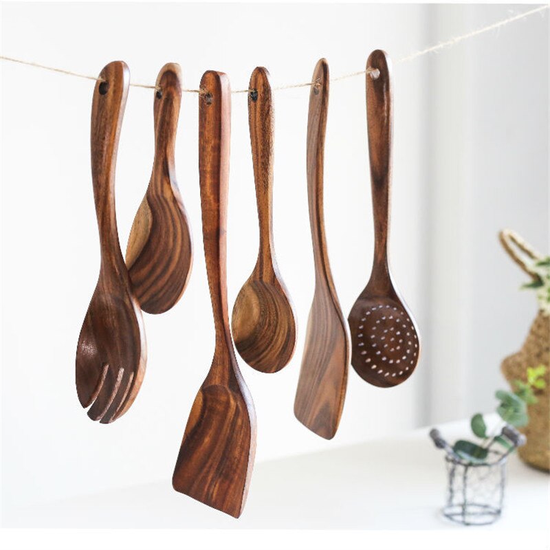 Kitchen Tools Natural Wooden Cooking Tool Sets Scoop Tableware Kitchen Utensils De Cocina Rice Soup Spoon Kitchen Gadgets