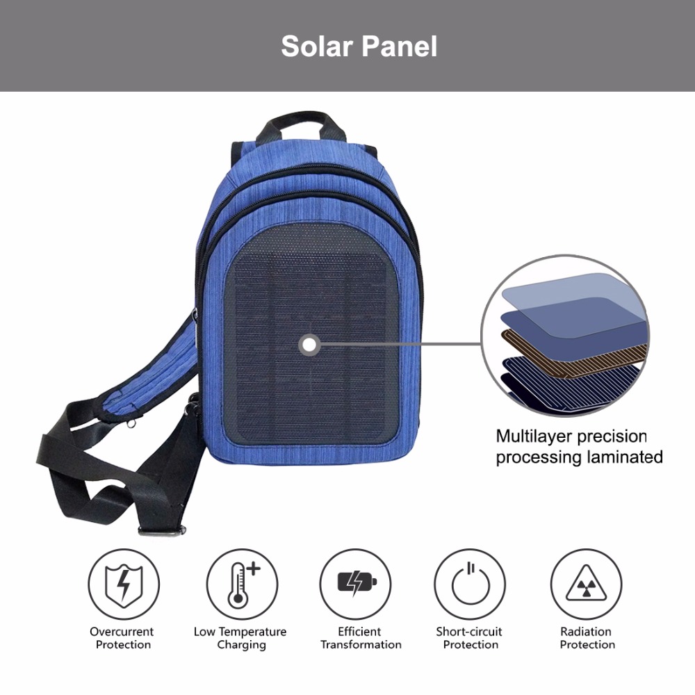 Haweel 5W Zonnepaneel Power Enkele & Dubbele Schouder Rugzak Tas