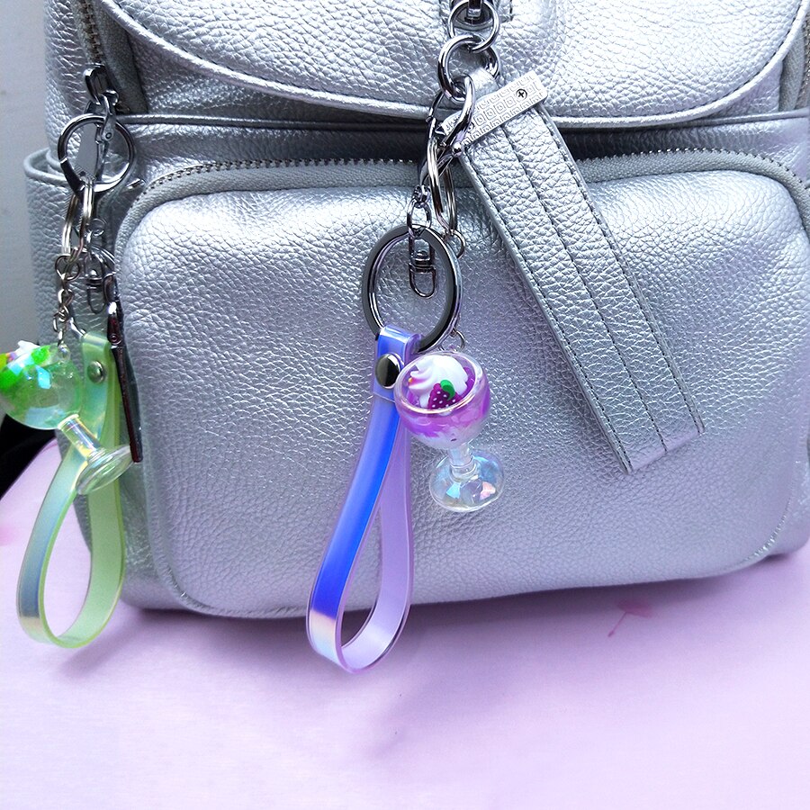 Acryl Leuke Sleutelhanger Parel Melk Thee Drinken Fles Wijn Glas Ijs Sleutelhanger Autosleutel Tas Hanger Koppels Vrouwen mannen Trinket