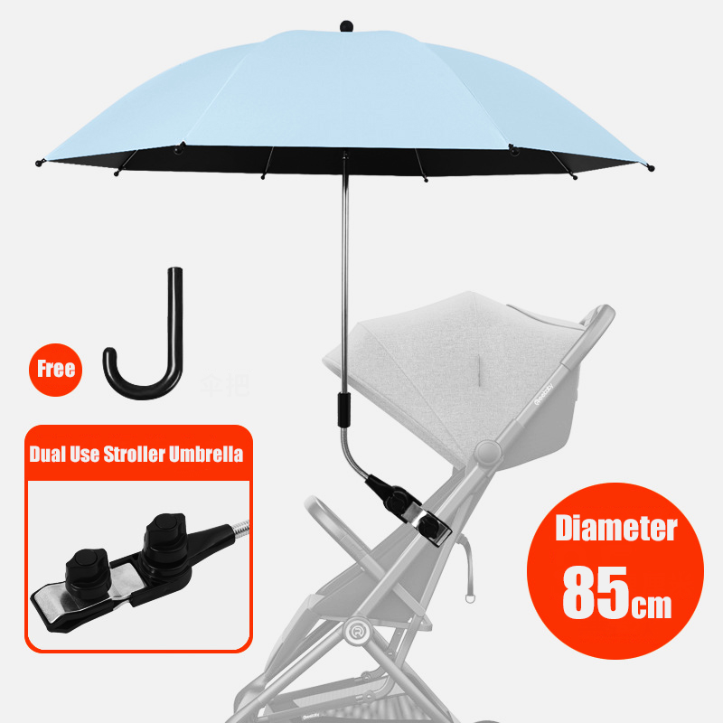 Clip-on Universele Baby Parasol 85 cm Diameter 2 in 1 Kinderwagen Paraplu Voor Zonnescherm Regenbestendig kinderwagen Accessoires: Black