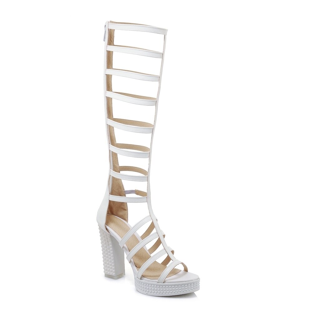 MORAZORA Plus rozmiar 33-43 nowy 2020 kobiet sandały wysokie obcasy sandały gladiatorki kobiety panie fashio wycięcia letnie buty do kolan: WHITE / 9