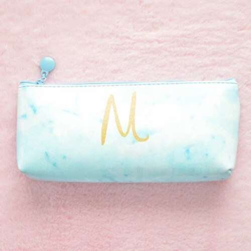 Marmer Etui School Leuke Potlood Gevallen Voor Meisjes Jongen Kawaii Lederen Grote Pen Tas Pencilcase Zakje School Briefpapier: blue