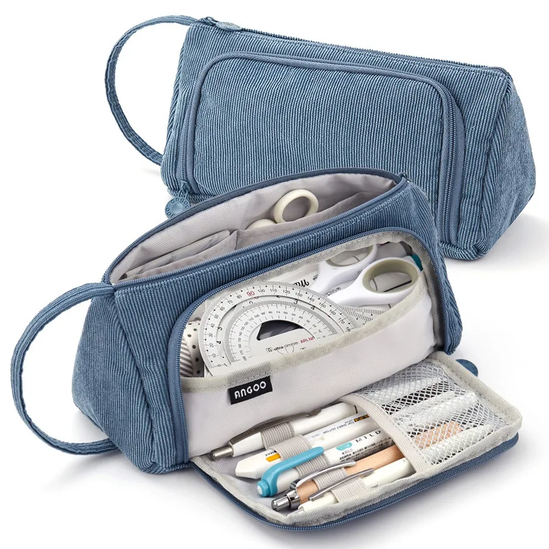 Corduroy Cute Pencil Case Macaron Colors Pencilcase Pencil Bags Make Up Pen Storage Bag School Supplies for Girls Stationery: WHITE