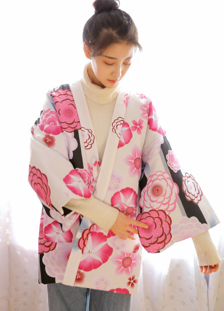 Kimono abrigado japonés de Invierno para mujer, abrigo Haori acolchado de algodón grueso, ropa de abrigo holgada con estampado Floral W035: 6