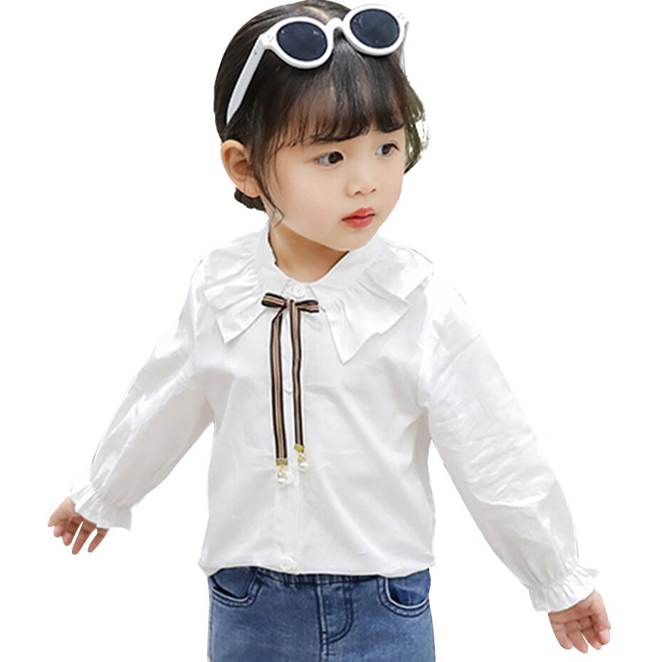 Blouses voor meisjes strik meisje witte blouse linten kinderschool blouse voor meisjes effen kleur kinderkleding meisje