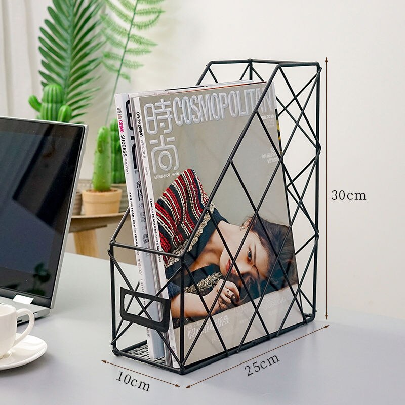 Wrought Iron Grid File Holder Simple Double Layer Desk Shelf Book Storage Office Student Supplies: Single layer black