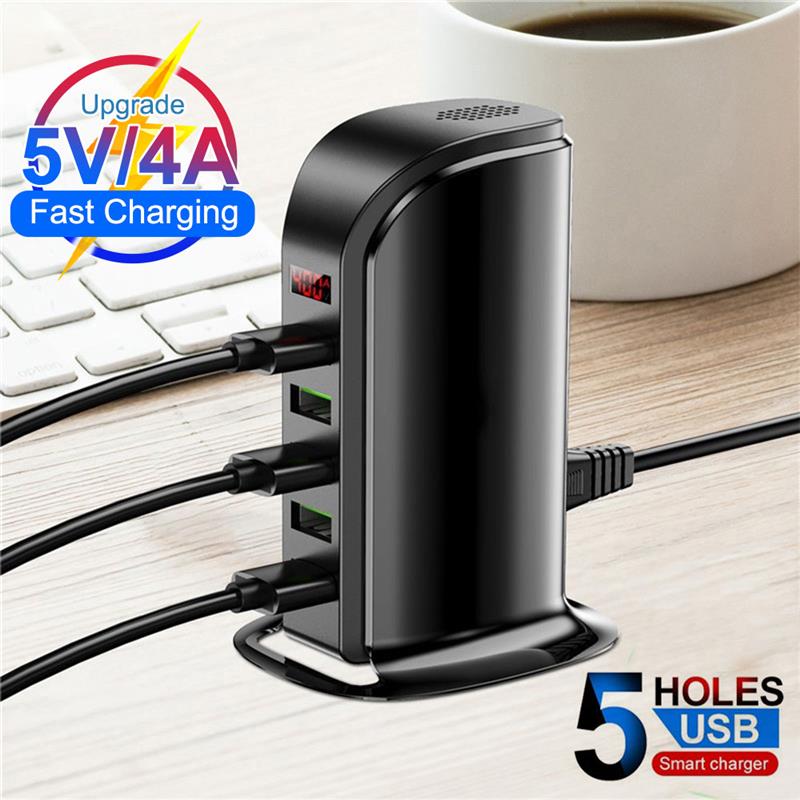 5- -poorts usb-lader, digitaal display, desktop usb-laadstation, reis usb-lader hub voor iphone samsung us eu-stekker
