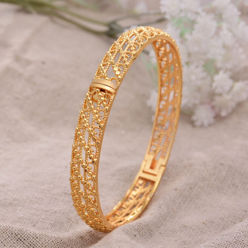 Kan Open 4 Stks/partij Dubai Gouden Armbanden Breedte Vrouwen Mannen Gouden Armbanden Afrikaanse Bresslate Ethiopië Meisjes Bruid Bangles