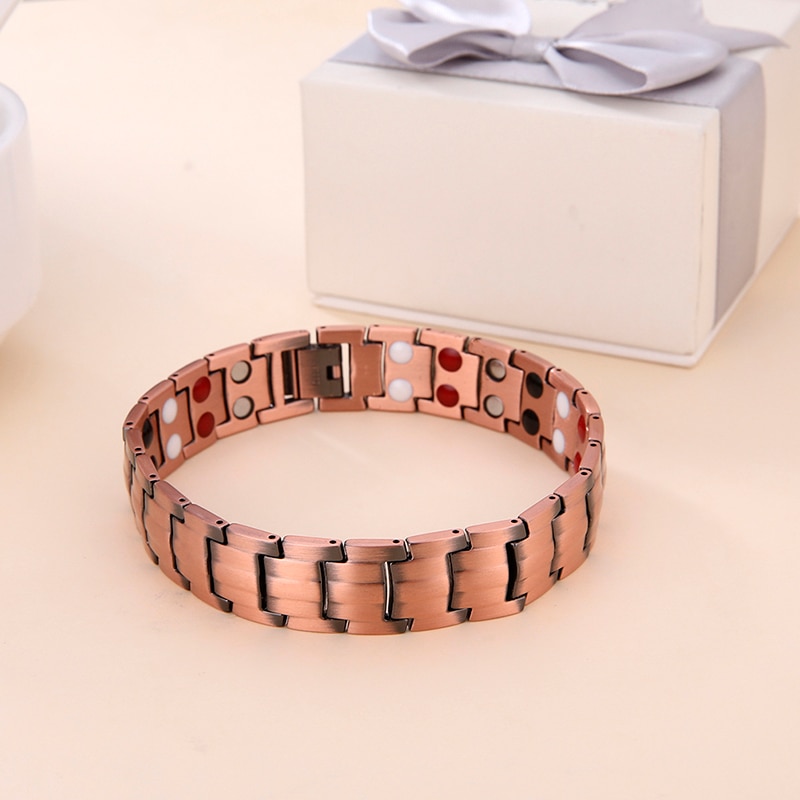 Cazador Copper Magnetic Therapy Bracelet Pain Relief for Arthritis Wrist Band Bracelet Male Chain Link Vintage Energy Bracelet