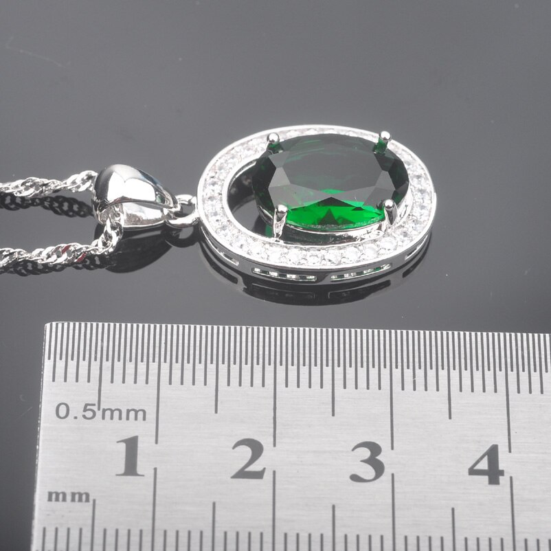 Bridal Jewelry Sets Women's Wedding Silver Color Green Crystal Ring Necklace And Earrings Set QZ095
