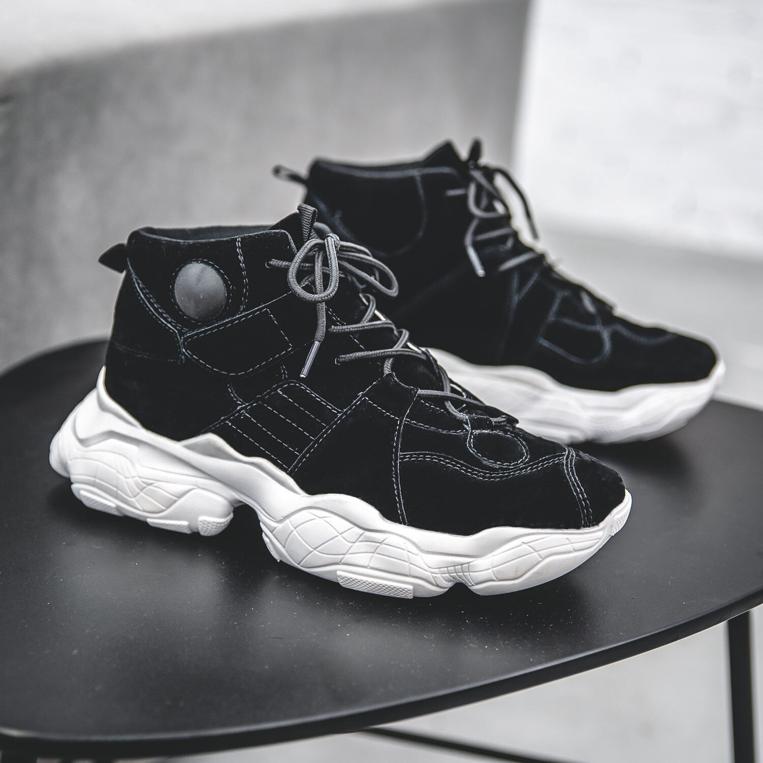 Hommes chaussures décontractées baskets nouveaux hommes chaussures haut baskets baskets chaussures pour hommes hommes chaussures chaussures confortables décontractées chaussures décontractées V11-41: Black / 9.5