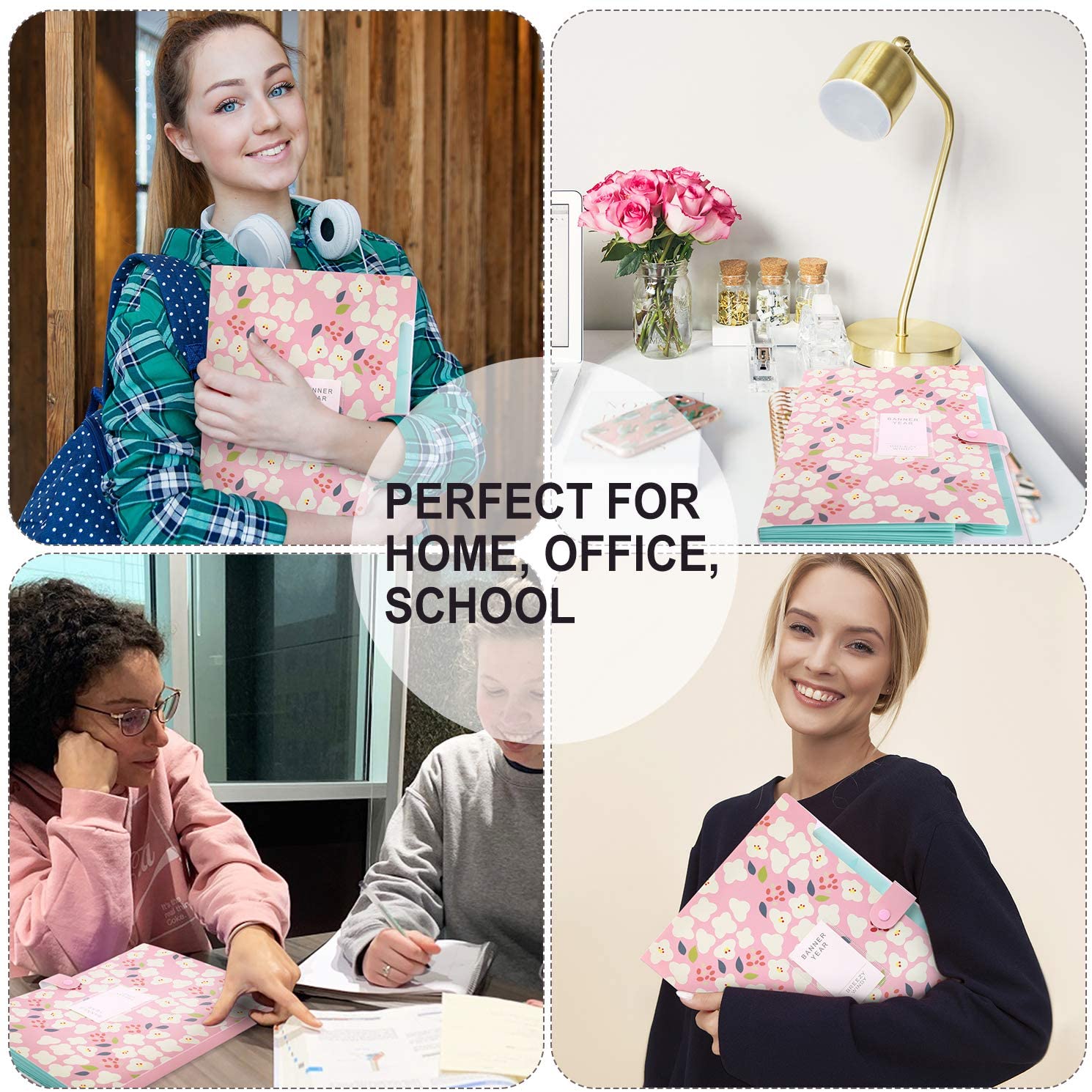 A4 Flower File Bag Data Book Large Capacity File folder portfolio 6 pockets Organizer for School Office Home