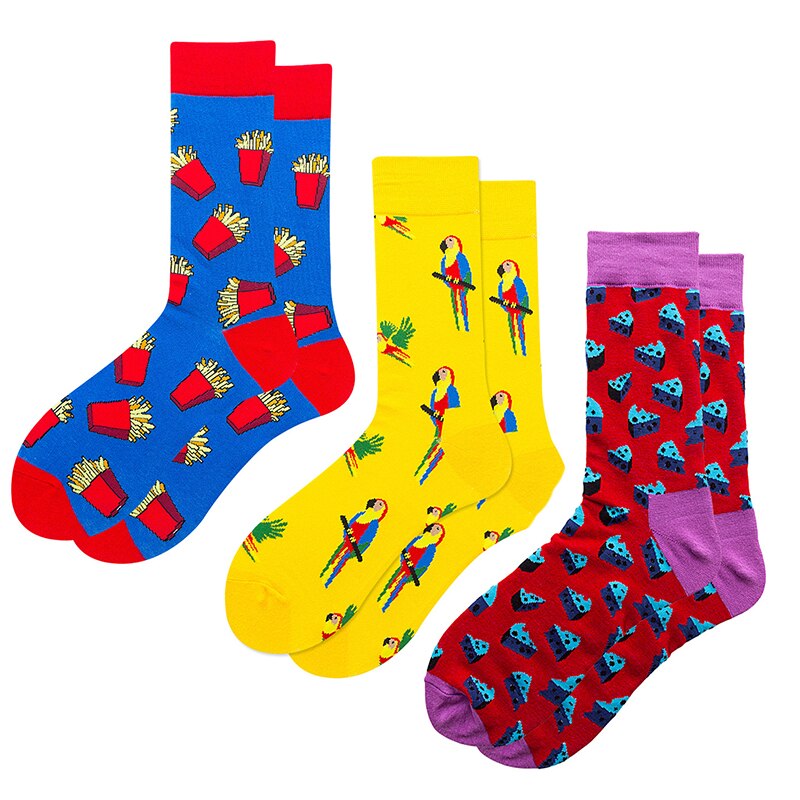 3pairs Funny Socks Personality Cotton Men& Women Sports Socks Beer Mouse Rabbit Shrimp Stamp Animal Food Fruit Cycling Socks: 4