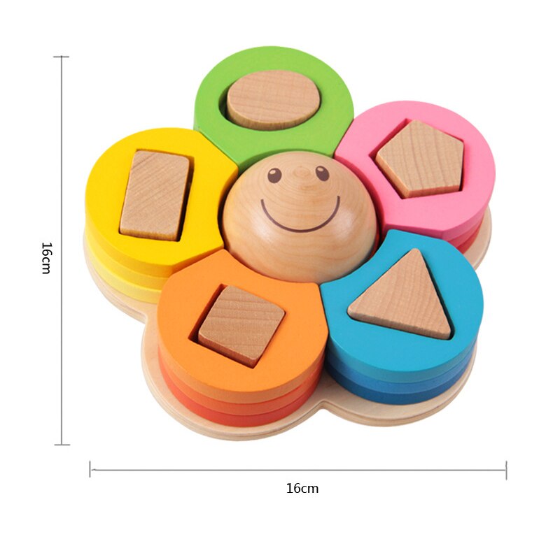 Børn trælegetøj form sortering puslespil bord blomst geometrisk redestabler baby småbørn trælegetøj til børn