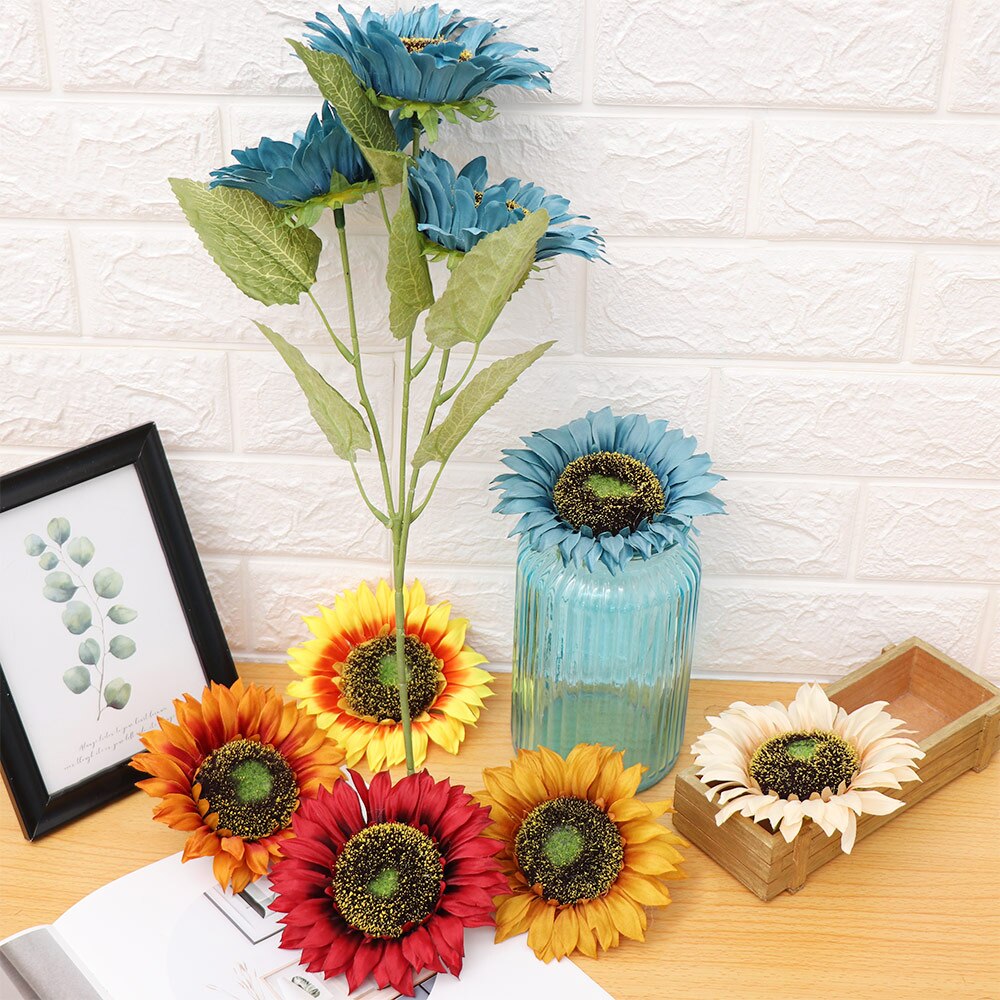 Cabeza de flores artificiales, girasol grande de seda hecho a mano para decoración de cajas de boda, guirnalda DIY, flores de floristería decorativa