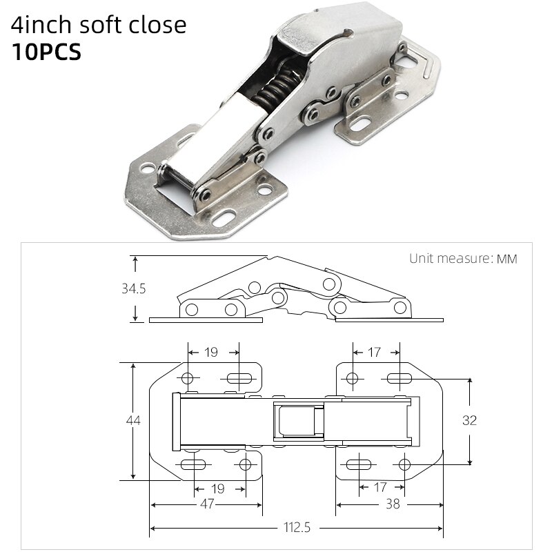 Betoci 10 stk 90 grader ikke borehull skap hengsel skapdør mykt lukkende hengsel hydraulisk buffer hengsel møbler maskinvare: 4 tommer myk nær
