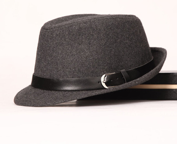 Fs klassinen syksy talvi miesten villahattu jazz fedora vyöllä naisten leveälierinen trilby musta harmaa ruskea huopasilinteri hatut herrasmies: Harmaa