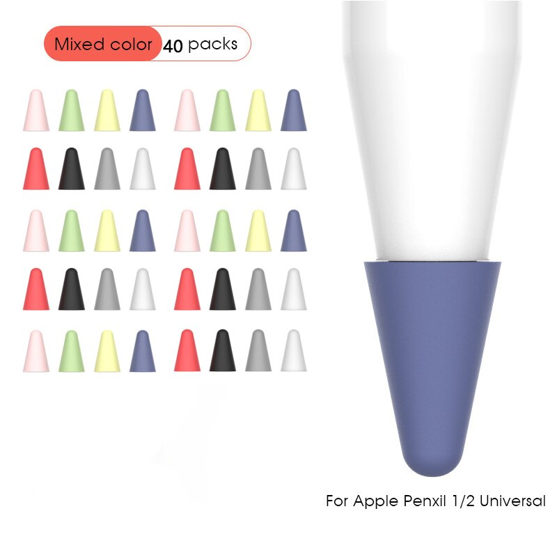 Kolorowa skóra 8 sztuk pióro stalówka ochronna pokrywa dla Apple Pencil 1 2 rysik do ekranu dotykowego dla Apple Pencil Silicone Tip Case: Mixed Color 40pcs