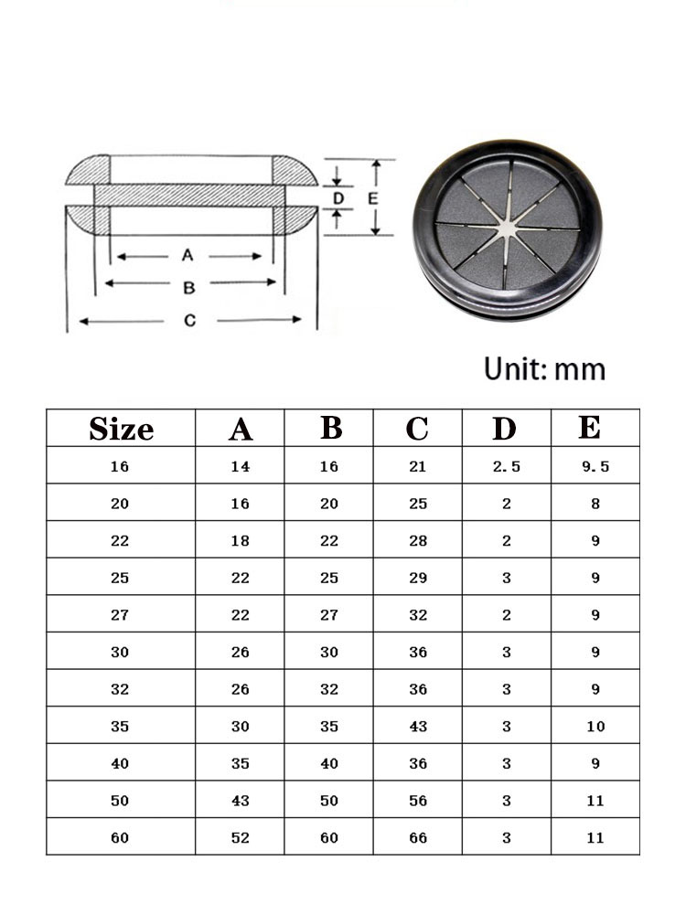 2/5/10 pièces œillet en caoutchouc trou d'obturation bouchon de trou de pare-feu joint de fil électrique pièces noires 16mm 20mm 22mm 25mm 28mm à 60mm