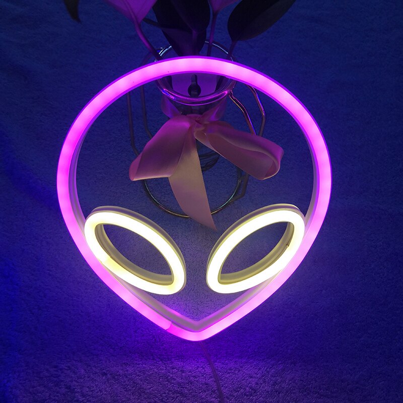 Led Neon Lamp Elliptische Planeet Neon Sign Neon Light Batterij Aangedreven Home Decoratieve Muur Light Party Room Verlichting Decor: alien pink warm