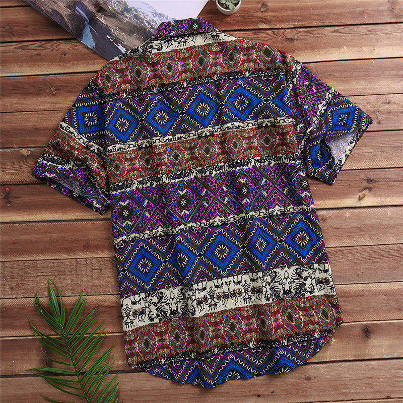 camisas para hombres de manga corta con bolsillo impreso blusa Casual colorida camisa étnica hawaiana Tops de verano camisa de hombre de talla grande 5XL