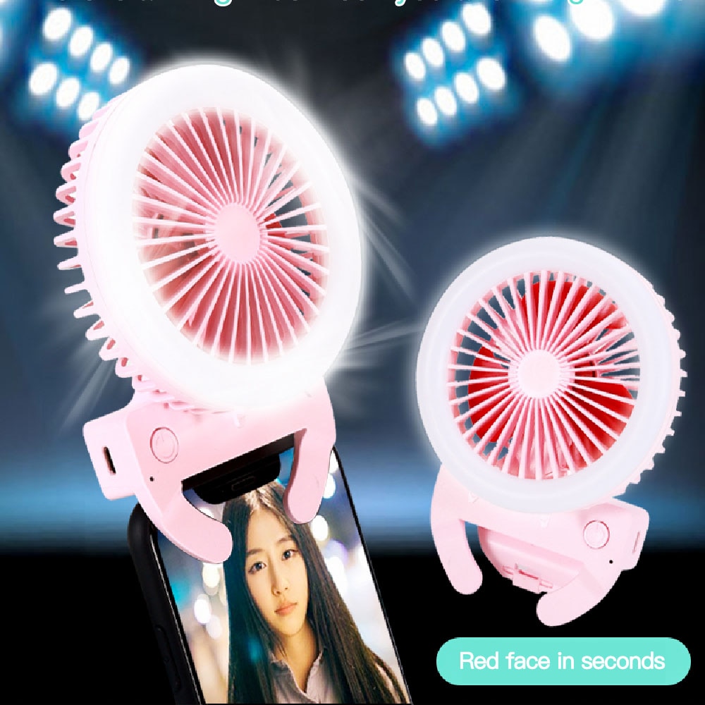 Draagbare Selfie Licht Fan Clip Mobiele Telefoon Usb Lading Nacht Ring Licht Invullen Live Lamp Zomer Outdoor Kantoor Voor Iphone samsung