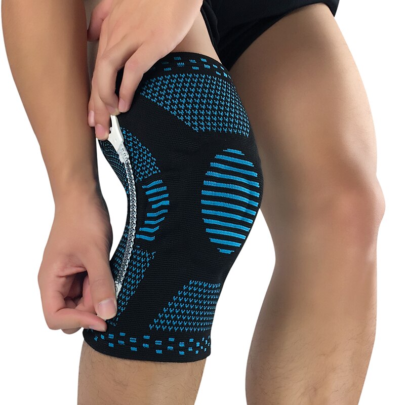 1 st patella knäskyddsstöd silikon fjäder knäskydd basketstickad kompression elastisk knä ärm stöd sport