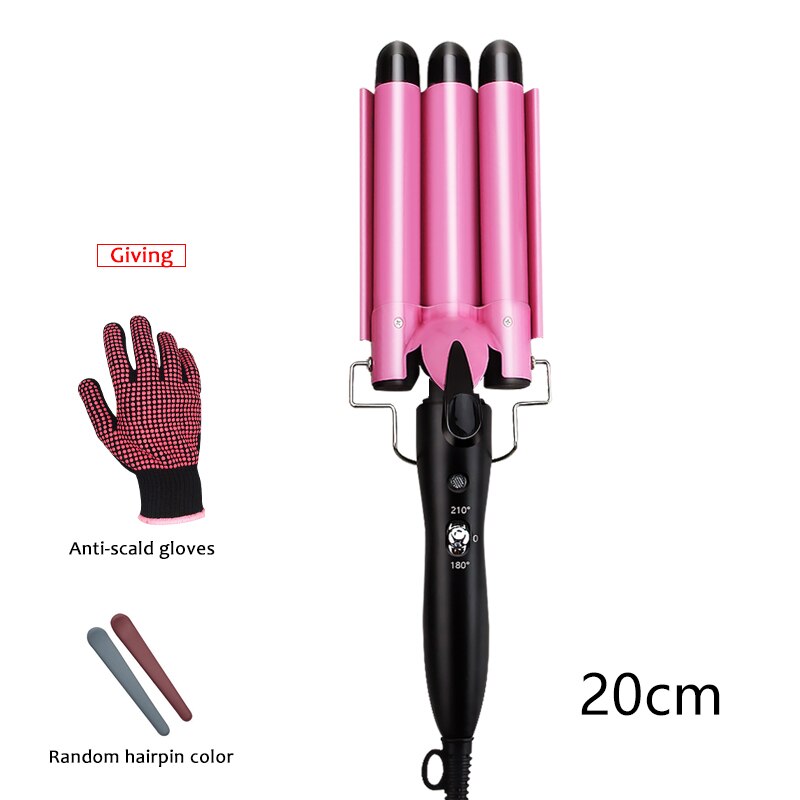 Ferro arricciacapelli in ceramica professionale triplo barilotto bigodino di capelli rotolo di uova strumenti per lo messa in piega dei capelli Styler bacchetta bigodino ferri: colore rosa 20mm
