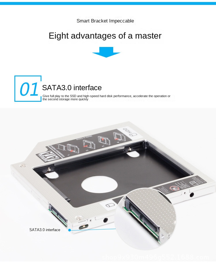 Boîtier de disque dur Hdd Caddy SSD SATA 3.0, optibay, adaptateur 2.5 pouces, boîtier de caddie 9.5/12.7mm pour ordinateur portable, baie optique CD DVD