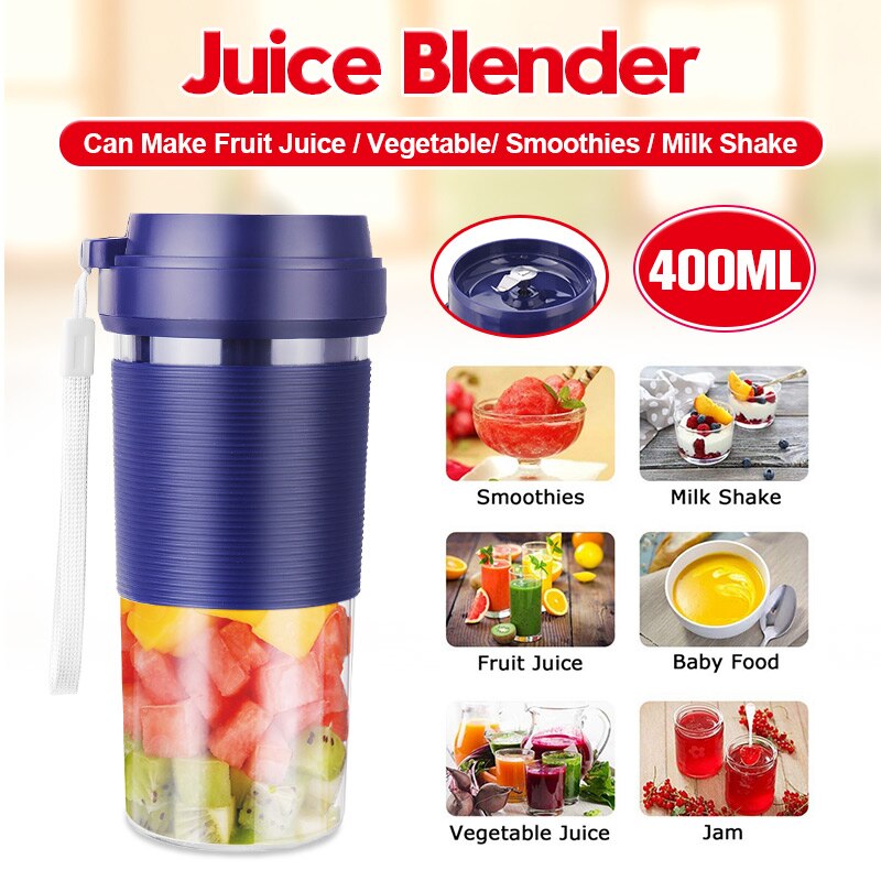 Draagbare elektrische sapcentrifuge, 400ml kleine fruitbekers, keukenmachine, mixer, mini-usb-oplaadbaar, 40 seconden snelle sapcentrifuge