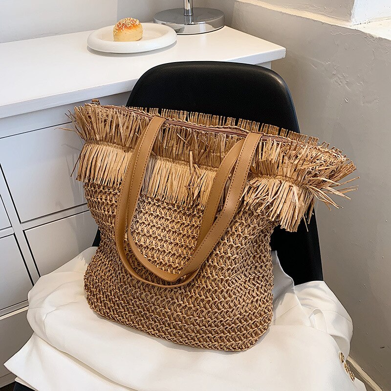 Handgefertigte Käufer-taschen für damen, 2022 marken, #39 , sommer-strandtasche mit quasten, große strohtasche für damen