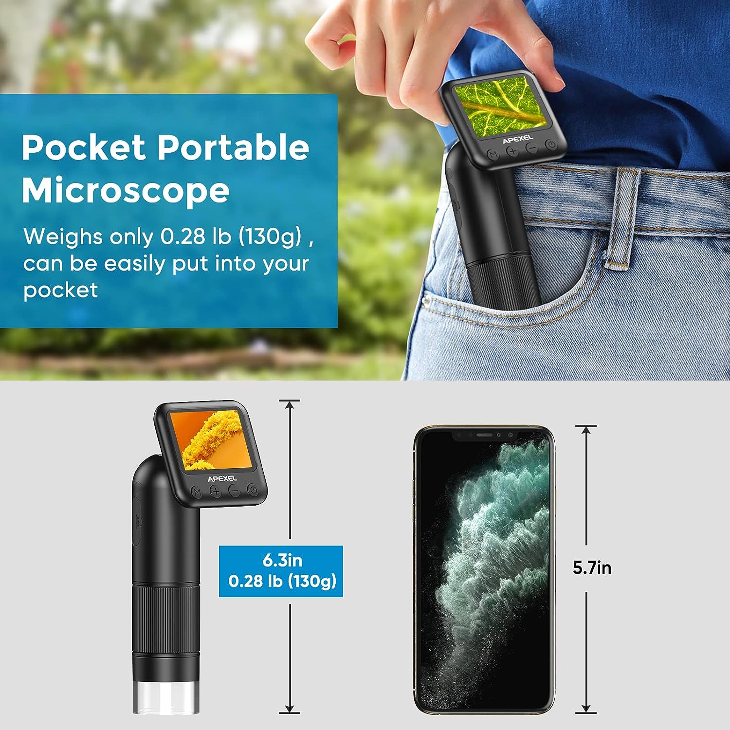 Microscopio digital portátil 800X HD para adultos, microscopio de bolsillo con pantalla LCD de 2 "para niños, equipo de microscopios digitales de laboratorio USB