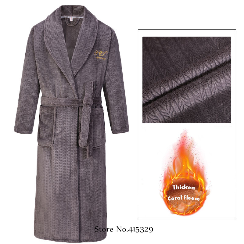 Bata tipo kimono de talla grande 3Xl 4Xl, ropa de casa de invierno para hombre, albornoz de lana Coral, batas de ducha, ropa de dormir gruesa y holgada