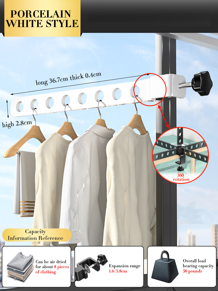 Perchero plegable negro para ropa, perchas para colgar en la pared, tendedero, ahorro de espacio, organización de ropa de aluminio FR3032: Blanco