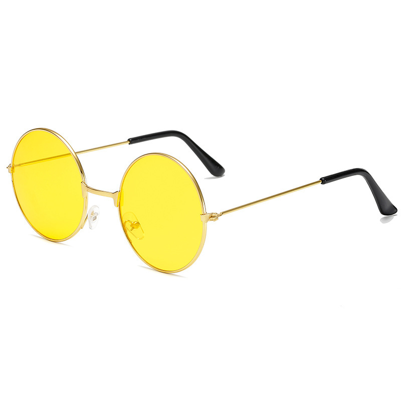 Retro Hippie Round Metal Frame Sunglasses Small Circle Sun Glasses Disco Party Candy Color Lens Eyewear for Women Men: Yellow