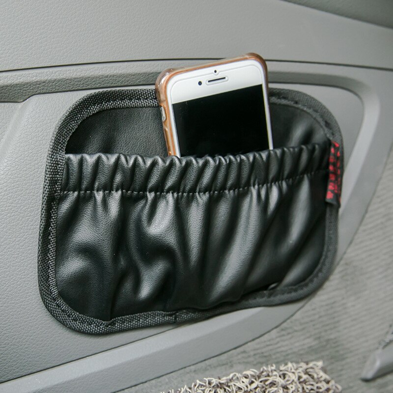 Car styling organizer leather storage box Multi-function car debris storage bag dashboard Seat phone Wallet storage bag: Black large