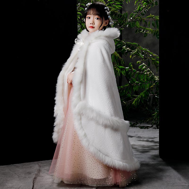 3-12T Kinderen Prinses Dikker Pluche Wraps Sjaal Bloem Meisjes Bolero Winter Warme Cape Schouderophalen Cape Bruiloft Verjaardag party Jacket