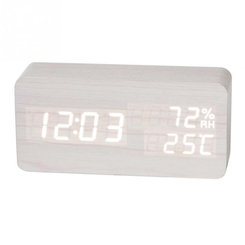 Bedroom Alarm Clock Home Bedside Desktop Wood Alarm Clock Living Room Multifunction Electronic LED Display Desk Alarm Clock: 9
