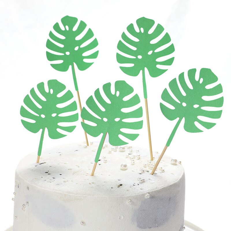 Monstera deliciosa løve grøn skov kaktus tema tillykke med fødselsdagen kage topper børn favoriserer forsyninger til safari fødselsdagsfest: 5 stk  md1