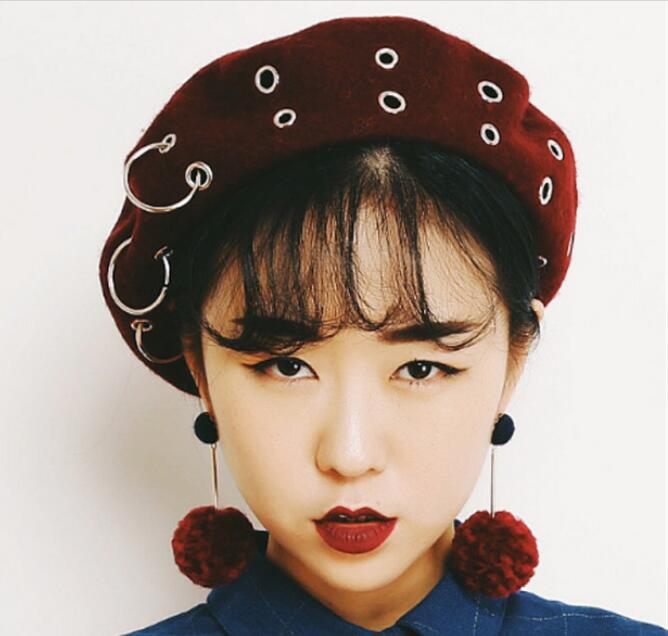13 Color Ins Tumblr Hipster Rivet Hole & Patchwork Metal Buckle Circle Party/Club/Travel Harujuku Beret Hat