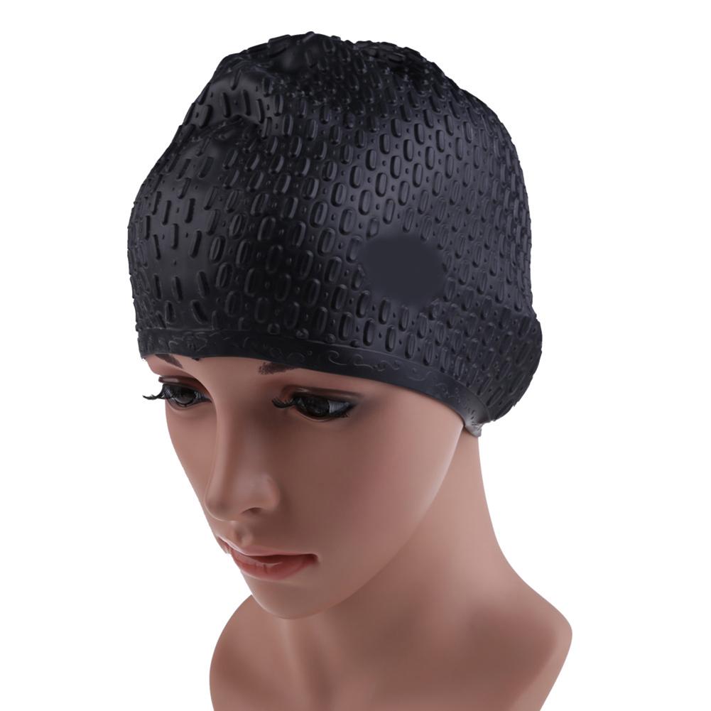 Gorro de natación de pelo largo clásico para mujer, gorra de natación Flexible, gorro de baño largo, gorra de protección para oídos: Black